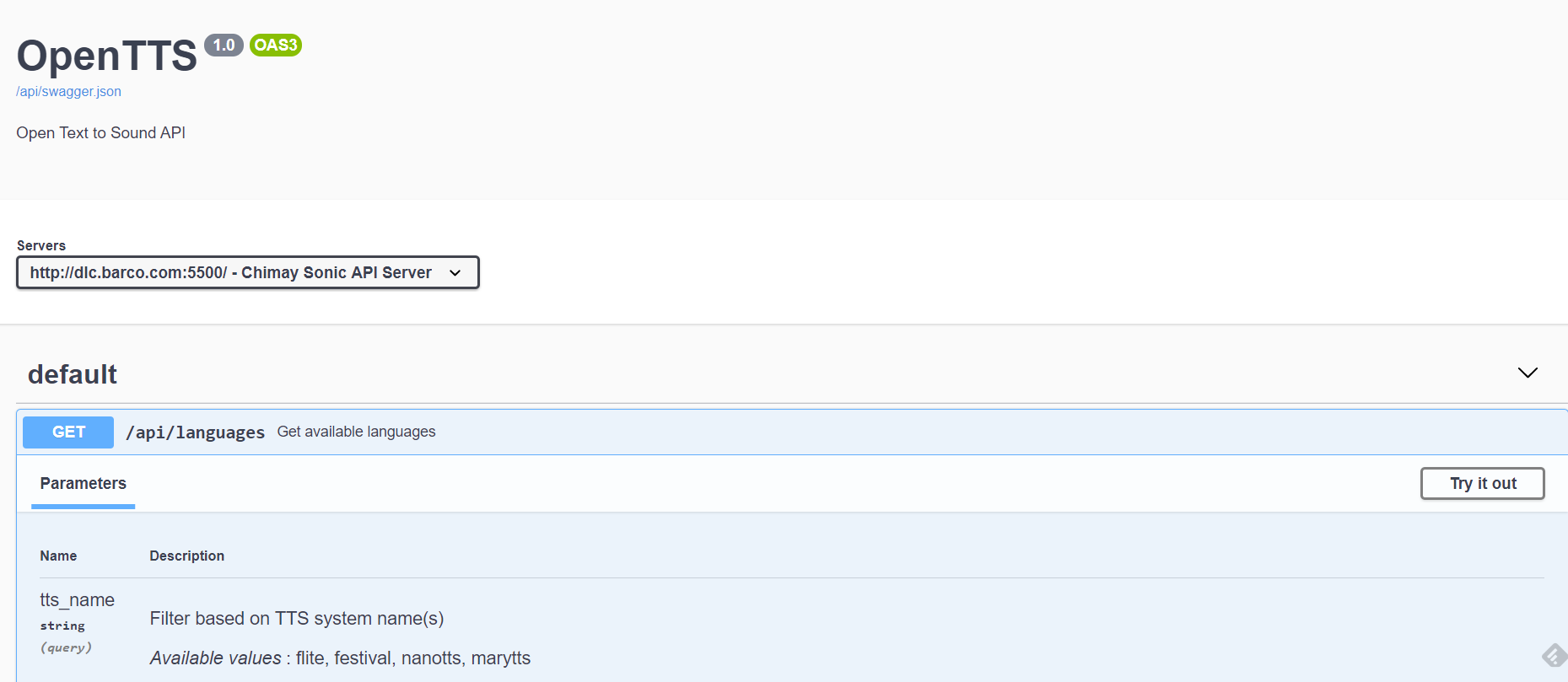 Opentts swagger